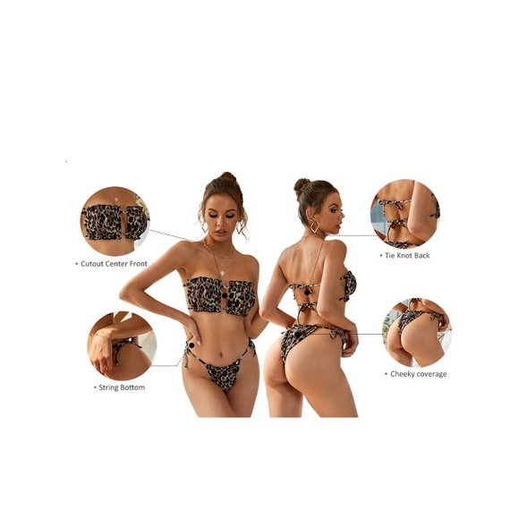 Leopard Sexy Strapless Bandeau Ruched Ruffles L - Picture 7 of 8